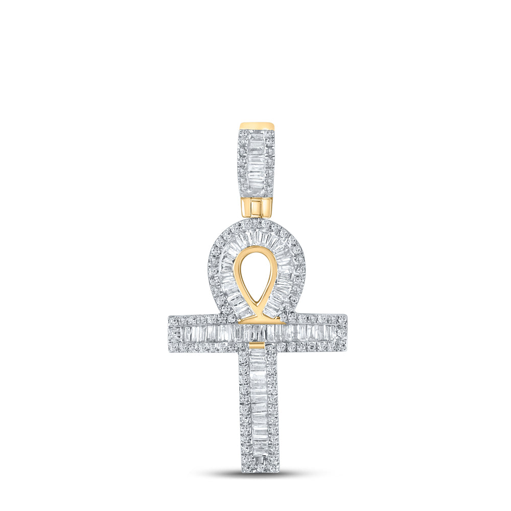 10K Yellow Gold 3/4 CTW-Natural Diamond Cross Mens Charm 2.5 Gram