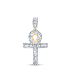 10K Yellow Gold 3/4 CTW-Natural Diamond Cross Mens Charm 2.5 Gram