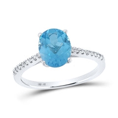 10K White Gold 1/10 CTW-Natural Diamond 2 1/5 Ct-Bt Synthetic Gemstone Ring 1.87 Gram