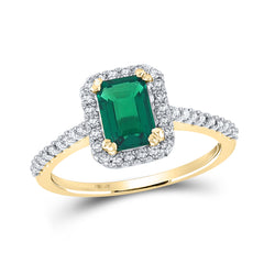 10K Yellow Gold 1/4 CTW-Natural Diamond 7/8 Ct-Em Synthetic Gemstone Ring 1.89 Gram