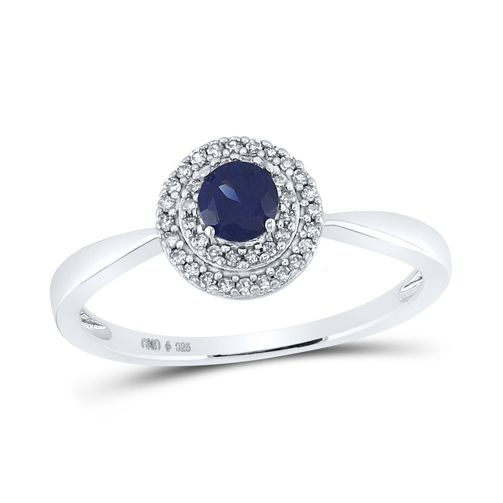 Sterling Silver 1/8 CTW-Natural Diamond 1/5 Ct-Bs Synthetic Gemstone Ring 1.4 Gram