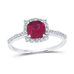 10K White Gold 1/5 CTW-Natural Diamond 1 1/3 Ct-Ruby Synthetic Gemstone Ring 2.1 Gram