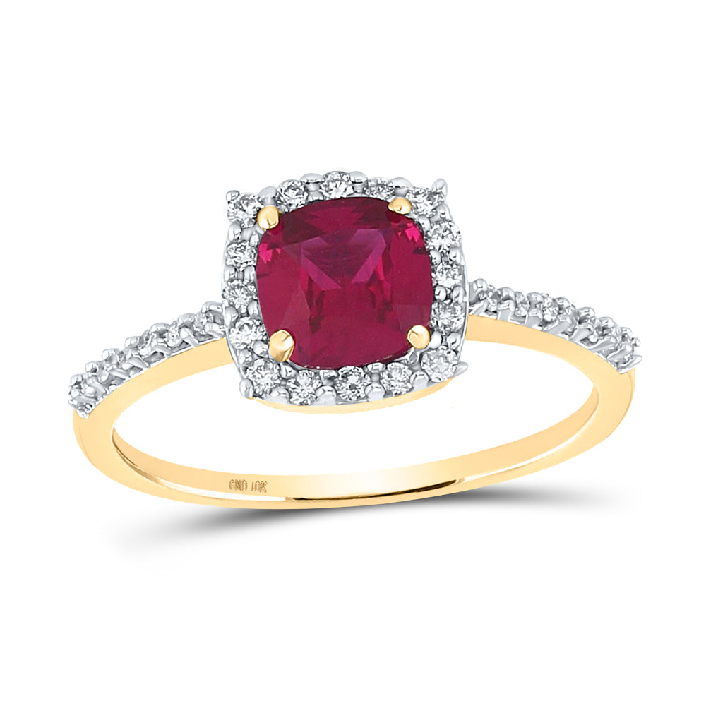 10K Yellow Gold 1/5 CTW-Natural Diamond 1 1/3 Ct-Ruby Synthetic Gemstone Ring 2.08 Gram