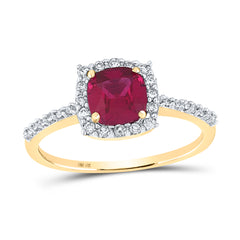 10K Yellow Gold 1/5 CTW-Natural Diamond 1 1/3 Ct-Ruby Synthetic Gemstone Ring 2.08 Gram