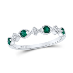 Sterling Silver 0.03 CTW-Natural Diamond 1/4 Ct-Em Synthetic Gemstone Ring 1.44 Gram