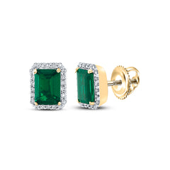 1/5CTW-DIA 1 3/4CT-EM SYNTHETIC GEMSTONE EMERALD EARRING