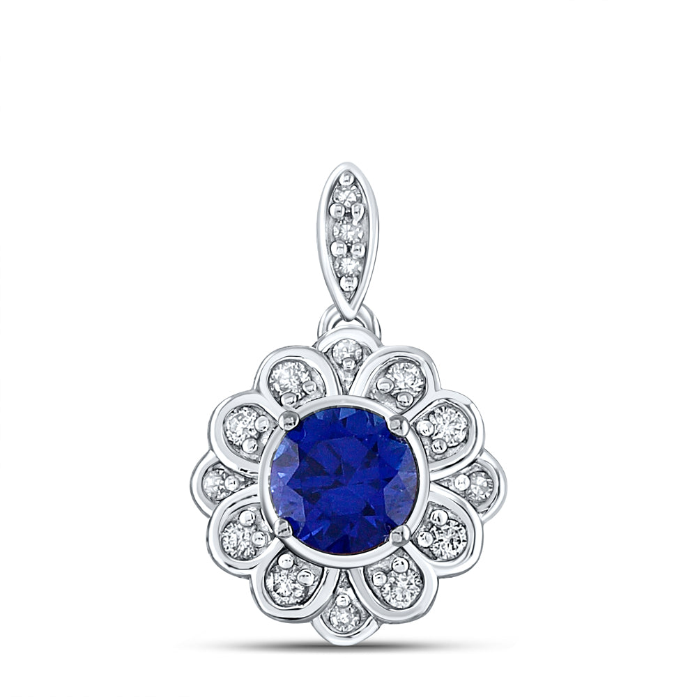 1/8CTW-DIA 5/8CT-BS SYNTHETIC GEMSTONE FLOWER PENDANT