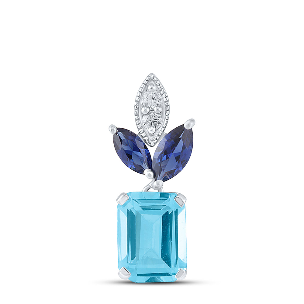 10K White Gold 1/20 CTW-Natural Diamond 5/8 Ct-Bs 2 Ct-Bt Synthetic Gemstone Pendant 0.7 Gram