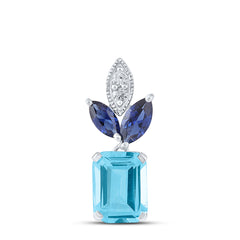 10K White Gold 1/20 CTW-Natural Diamond 5/8 Ct-Bs 2 Ct-Bt Synthetic Gemstone Pendant 0.7 Gram