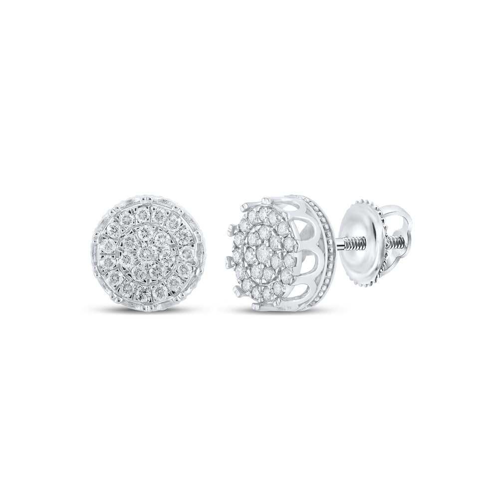 10K White Gold 3/4 CTW-Natural Diamond Crown Round Shape Earring 3.1 Gram