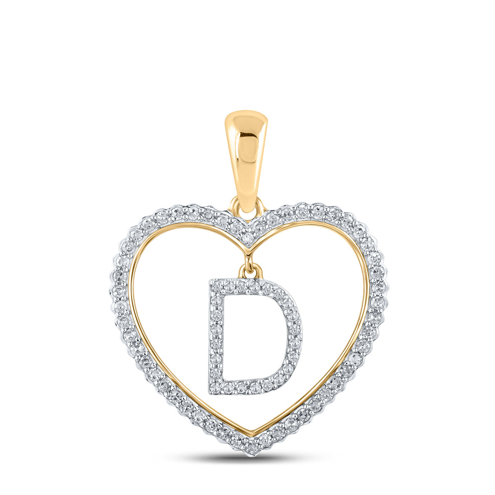 10K Yellow Gold 1/4 CTW-Natural Diamond Initial "D" Heart Pendant 1.89 Gram