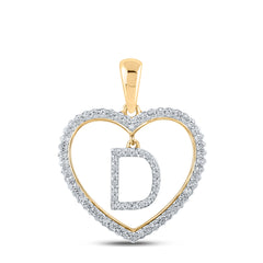 10K Yellow Gold 1/4 CTW-Natural Diamond Initial "D" Heart Pendant 1.89 Gram