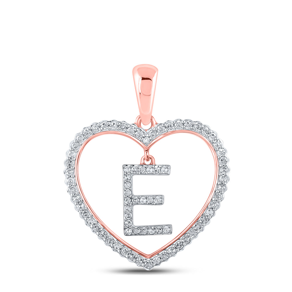 1/4CTW-DIA CN INITIAL "E" HEART PENDANT