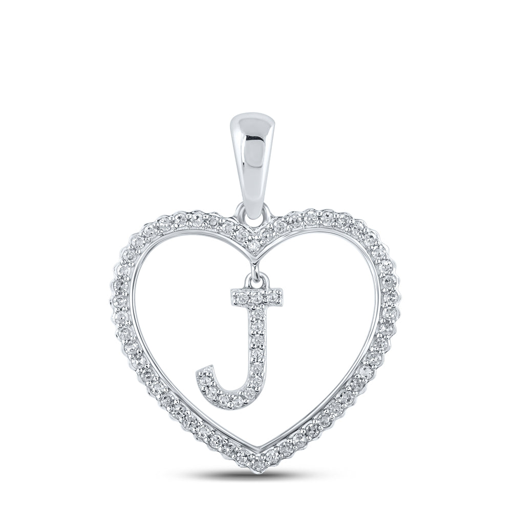 10K White Gold 1/4 CTW-Natural Diamond Initial "J" Heart Pendant 1.8 Gram