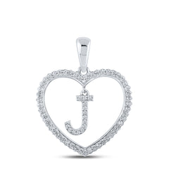 10K White Gold 1/4 CTW-Natural Diamond Initial "J" Heart Pendant 1.8 Gram