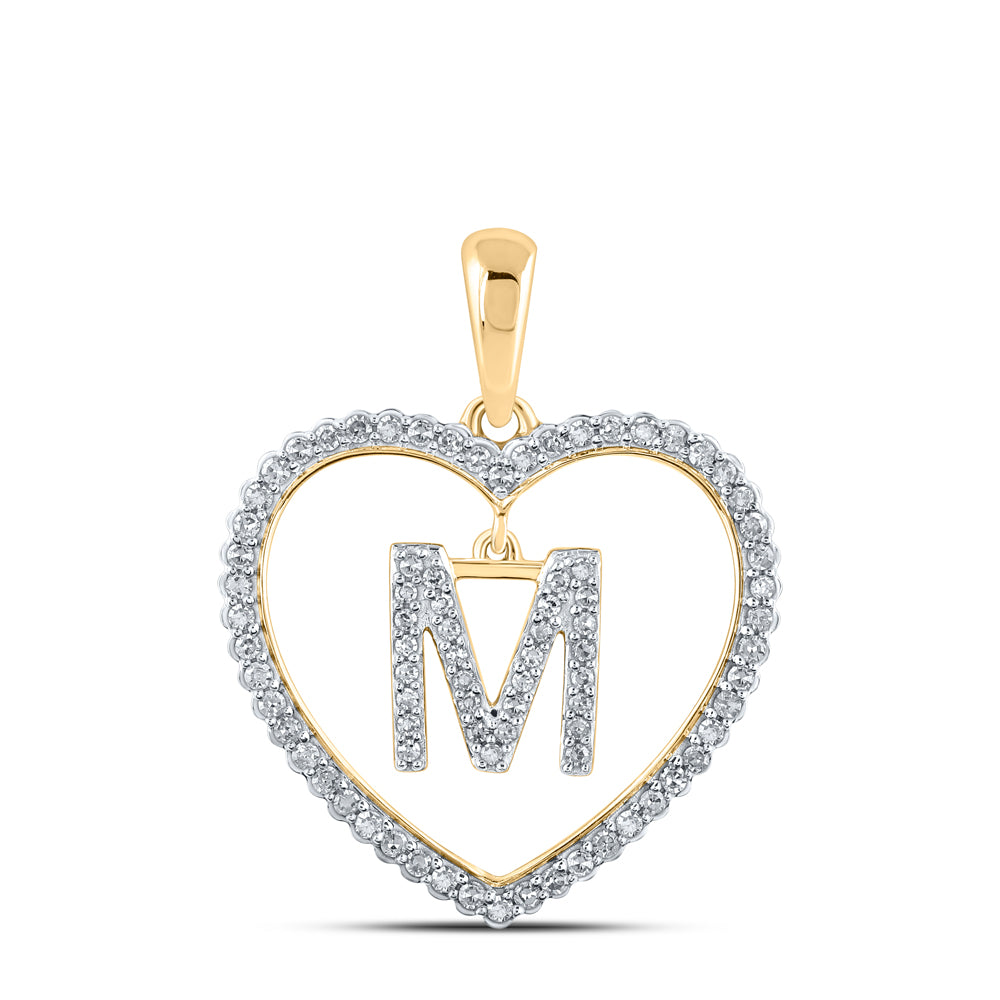10K Yellow Gold 1/4 CTW-Natural Diamond Initial "M" Heart Pendant 2.13 Gram