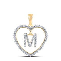 10K Yellow Gold 1/4 CTW-Natural Diamond Initial "M" Heart Pendant 2.13 Gram