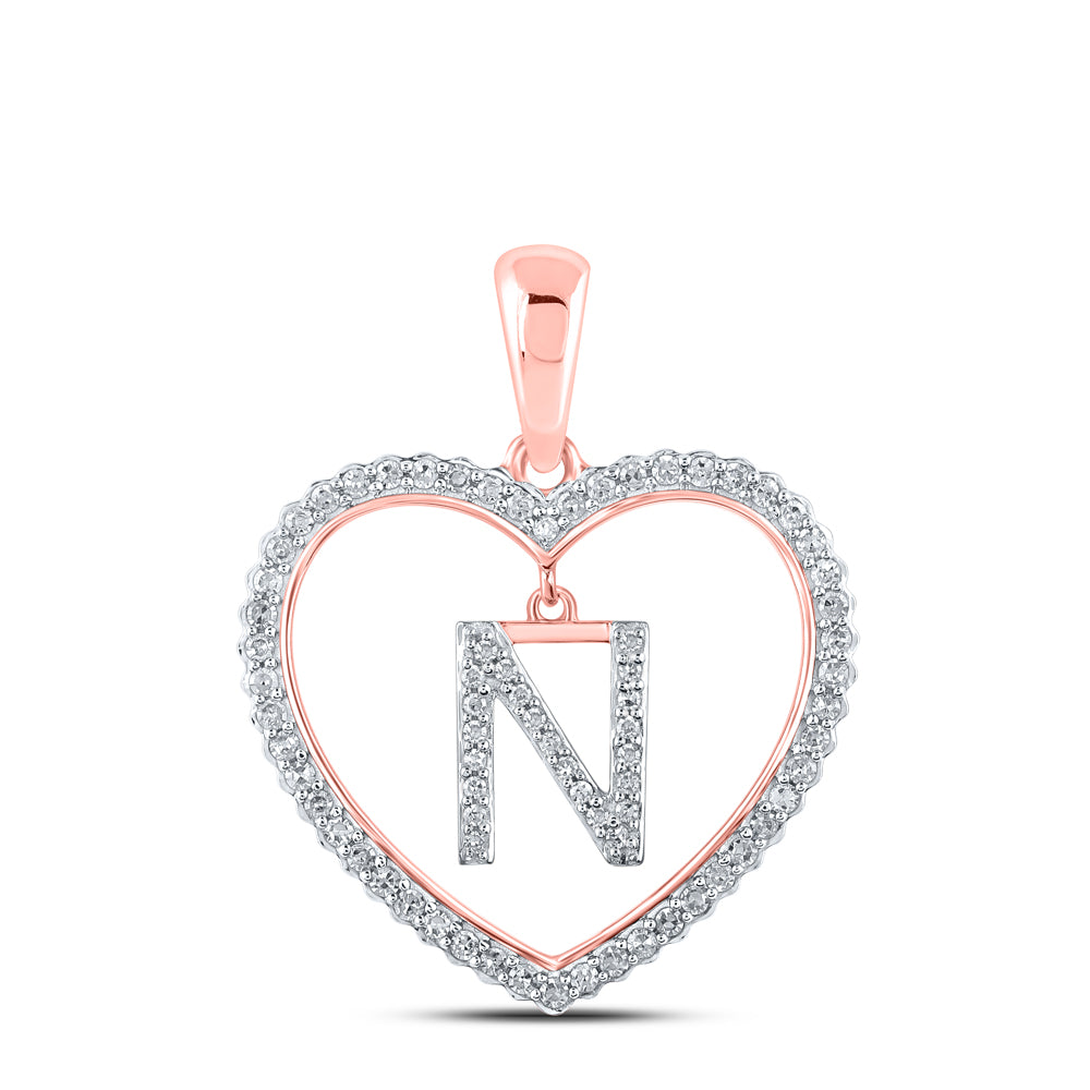 1/4CTW-DIA CN INITIAL "N" HEART PENDANT