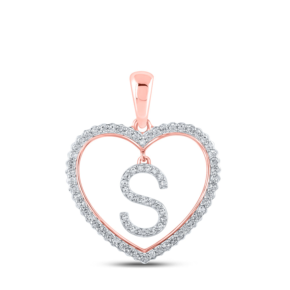 1/4CTW-DIA CN INITIAL "S" HEART PENDANT