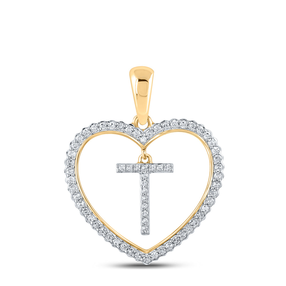 1/4CTW-DIA CN INITIAL "T" HEART PENDANT