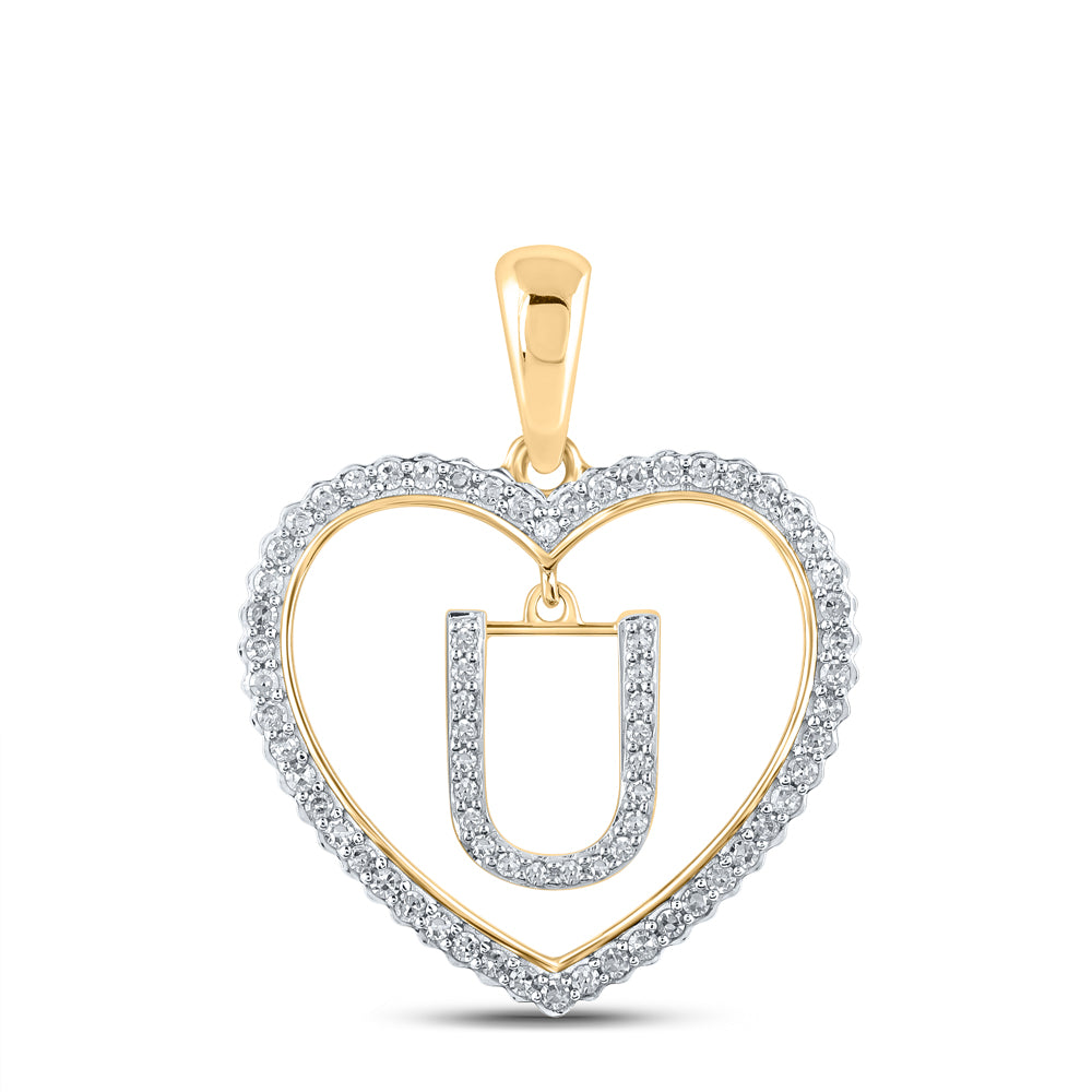 1/4CTW-DIA CN INITIAL "U" HEART PENDANT