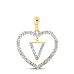 1/4CTW-DIA CN INITIAL "V" HEART PENDANT