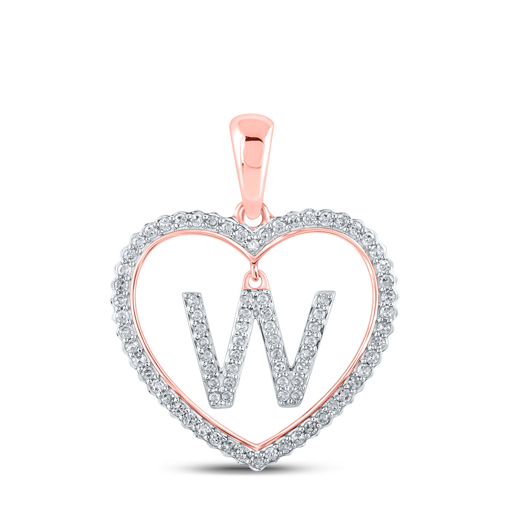 1/4CTW-DIA CN INITIAL "W" HEART PENDANT