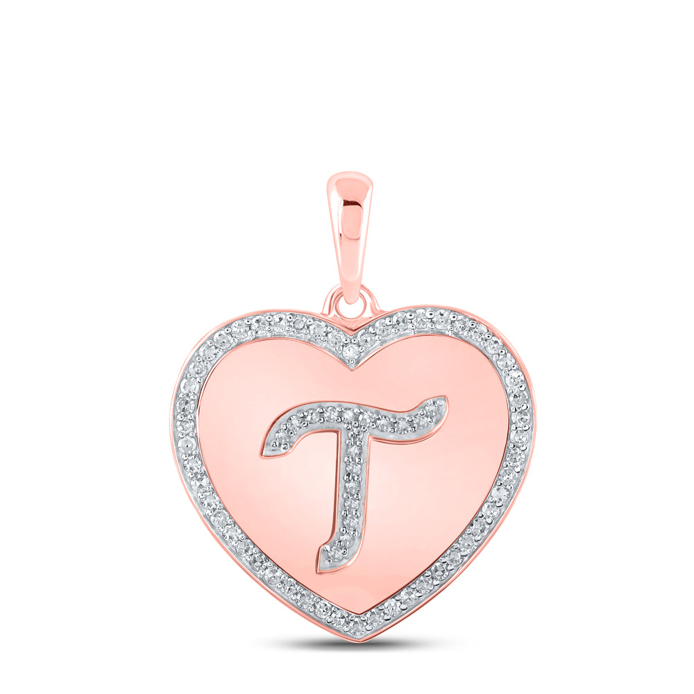 1/4CTW-DIA CN INITIAL "T" HEART PENDANT