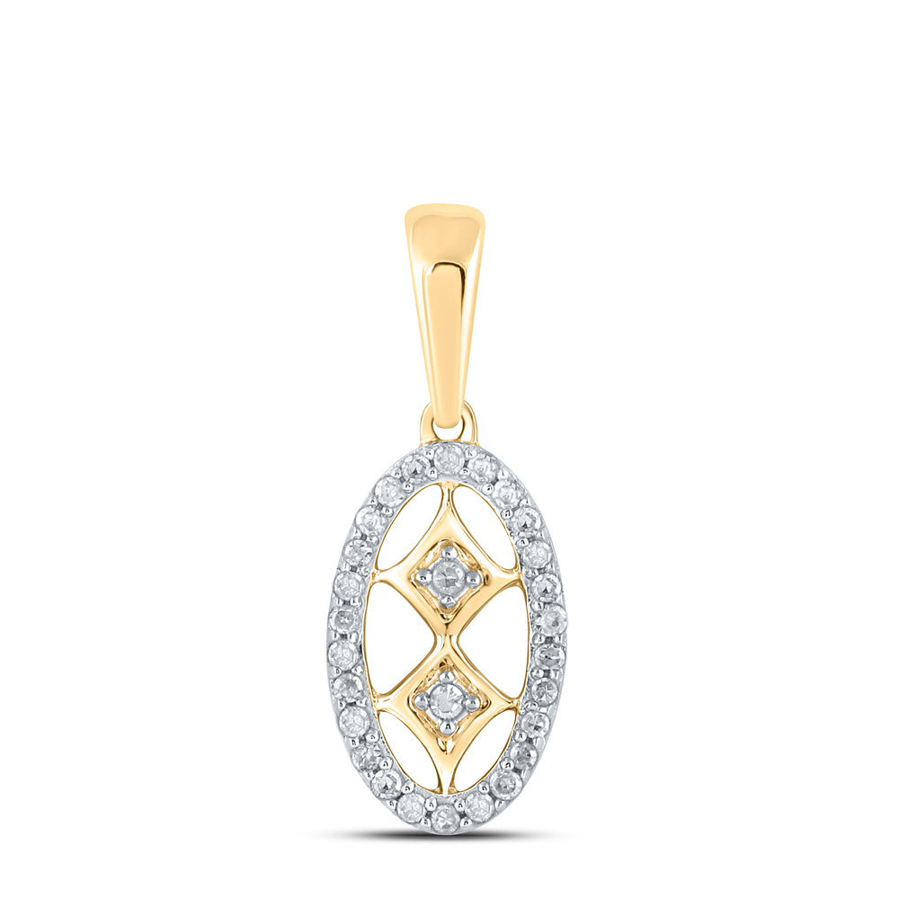 10K Yellow Gold 1/12 CTW-Natural Diamond P1P2 Gift Oval Pendant 0.68 Gram