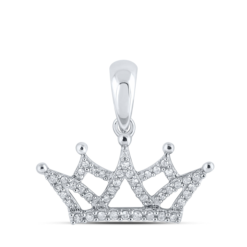 10K White Gold 1/6 CTW-Natural Diamond Crown Gift Pendant 1.39 Gram