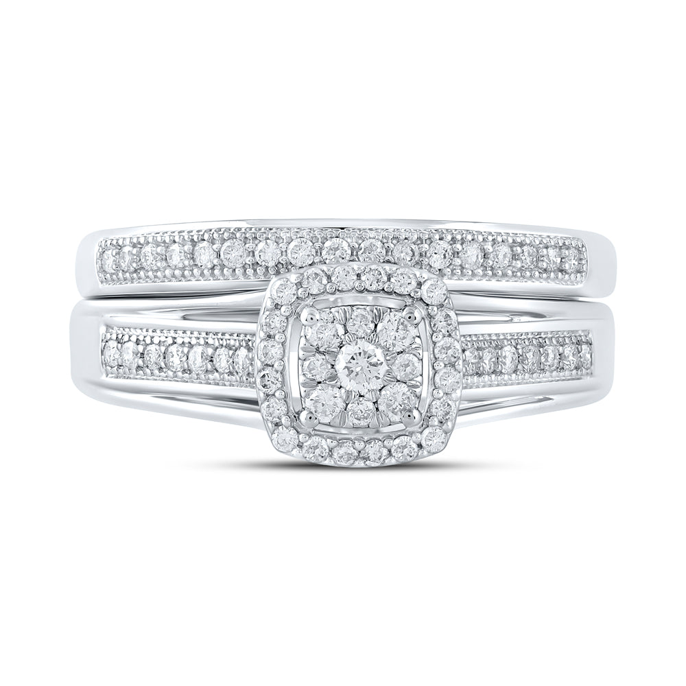 10K White Gold 1/3 CTW-Natural Diamond Bridal Set Single Halo 4.43 Gram