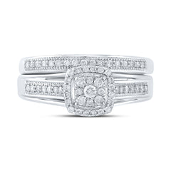 10K White Gold 1/3 CTW-Natural Diamond Bridal Set Single Halo 4.43 Gram