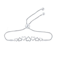Sterling Silver 1/10 CTW-Natural Diamond Heart Gift Bolo Bracelet (9.50 Inch ) 2.69 Gram