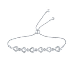 Sterling Silver 1/20 CTW-Natural Diamond Heart Gift Bolo Bracelet (Inch 9.50) 4.62 Gram