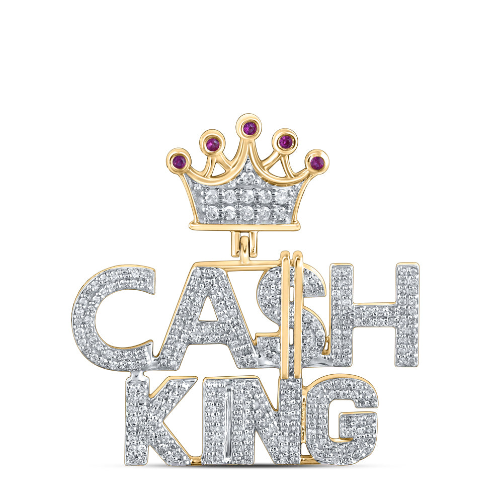 10K Yellow Gold 1/2 CTW-Natural Diamond P1P2 1/20 Ct-Ruby "Cash King" Mens Charm 5.38 Gram