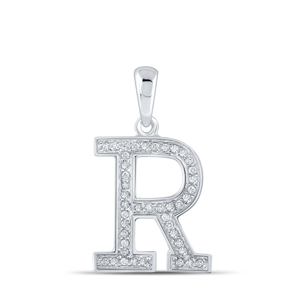 10K White Gold 1/12 CTW-Natural Diamond P1P2 Ladies Initial "R" Pendant 0.69 Gram