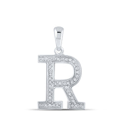 10K White Gold 1/12 CTW-Natural Diamond P1P2 Ladies Initial "R" Pendant 0.69 Gram