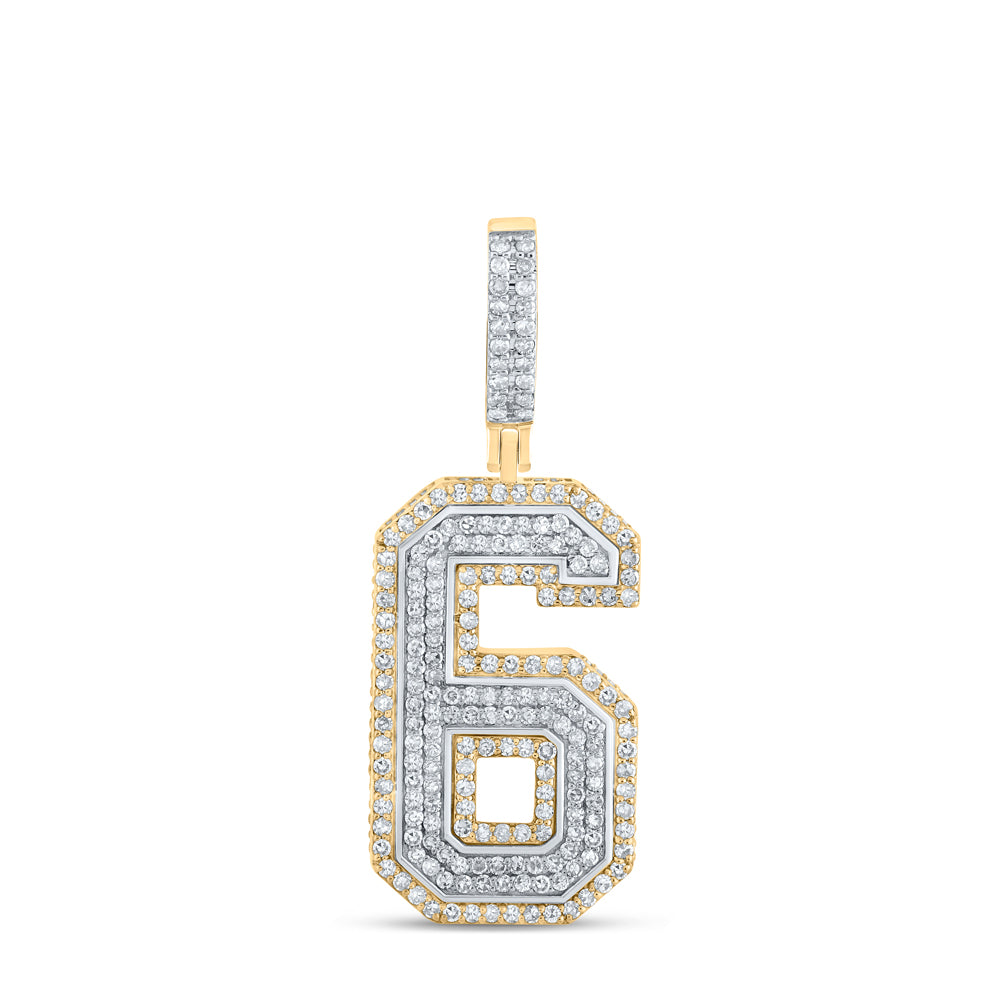 10K Two-Tone Gold 1 3/8 CTW-Natural Diamond Number "6" Mens Charm 7.06 Gram