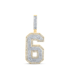 10K Two-Tone Gold 1 3/8 CTW-Natural Diamond Number "6" Mens Charm 7.06 Gram