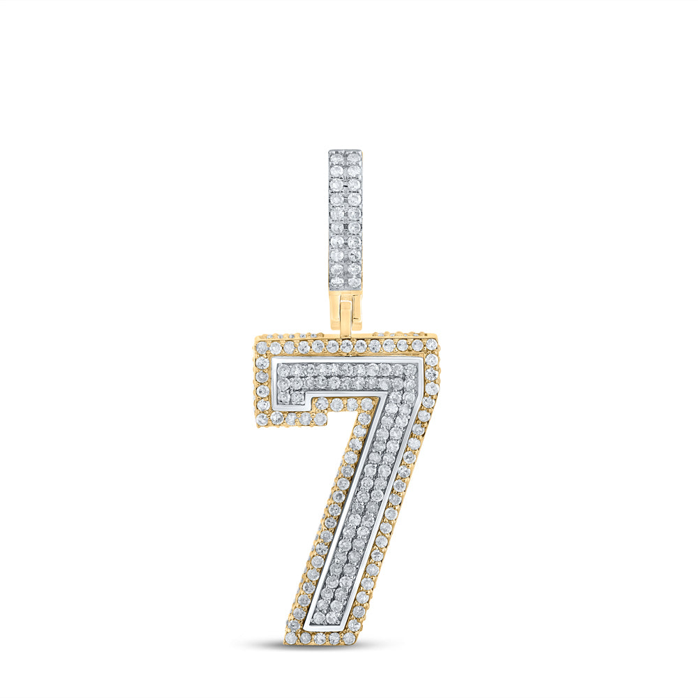 10K Two-Tone Gold 1 CTW-Natural Diamond Number "7" Mens Charm 5.33 Gram