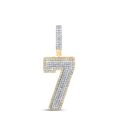 10K Two-Tone Gold 1 CTW-Natural Diamond Number "7" Mens Charm 5.33 Gram