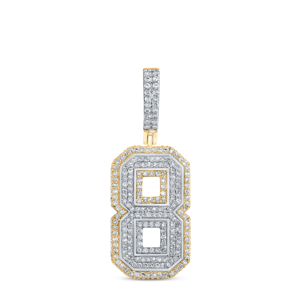 10K Two-Tone Gold 1 3/8 CTW-Natural Diamond Number "8" Mens Charm 6.32 Gram