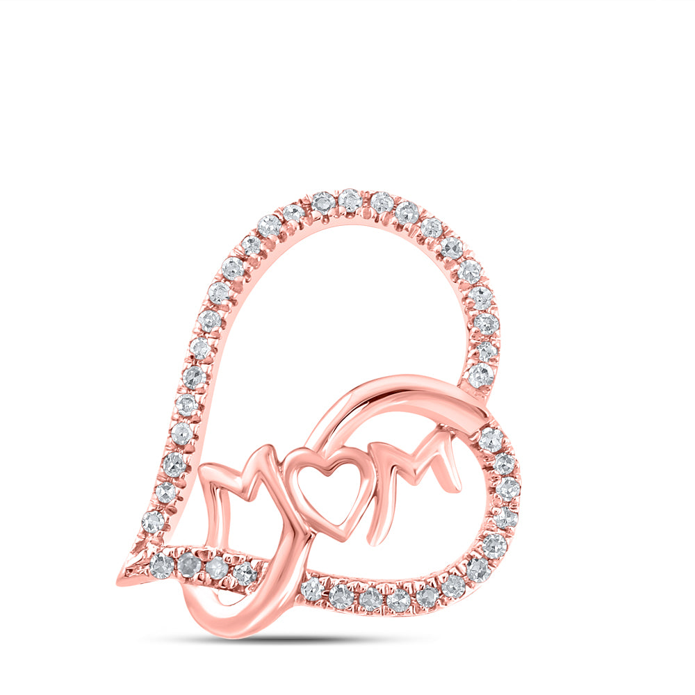 10K Rose Gold 1/10 CTW-Natural Diamond Mom Heart Gift Pendant 1 Gram
