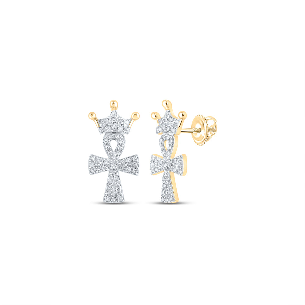 1/4CTW-DIA P1P2 CROWN CROSS EARRING