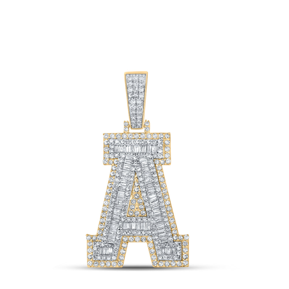 10K Two-Tone Gold 1 7/8 CTW-Natural Diamond Mens Initial "A" Pendant 10.28 Gram