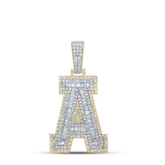 10K Two-Tone Gold 1 7/8 CTW-Natural Diamond Mens Initial "A" Pendant 10.28 Gram