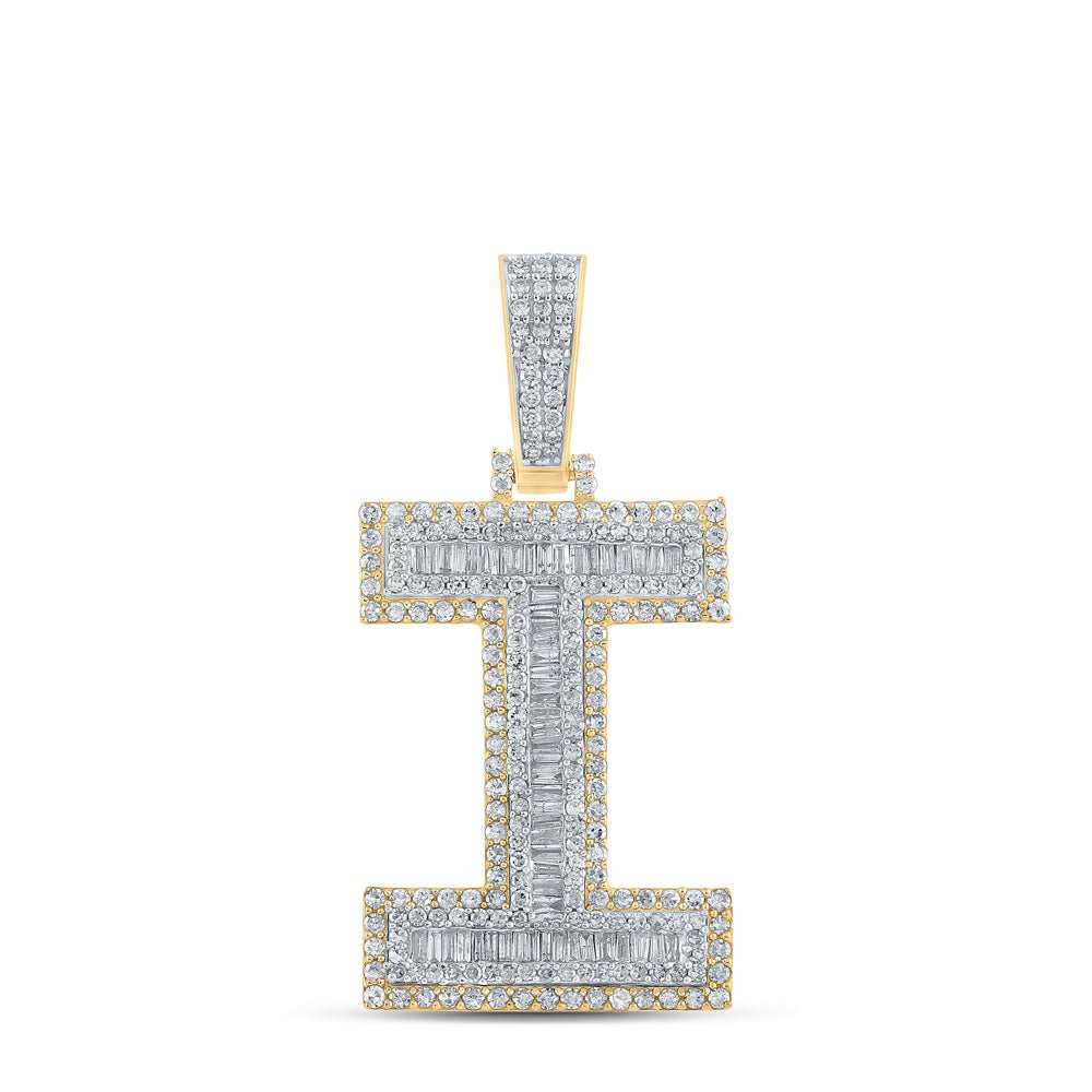 10K Two-Tone Gold 1 3/4 CTW-Natural Diamond Mens Initial "I" Pendant 9.61 Gram