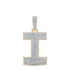 10K Two-Tone Gold 1 3/4 CTW-Natural Diamond Mens Initial "I" Pendant 9.61 Gram