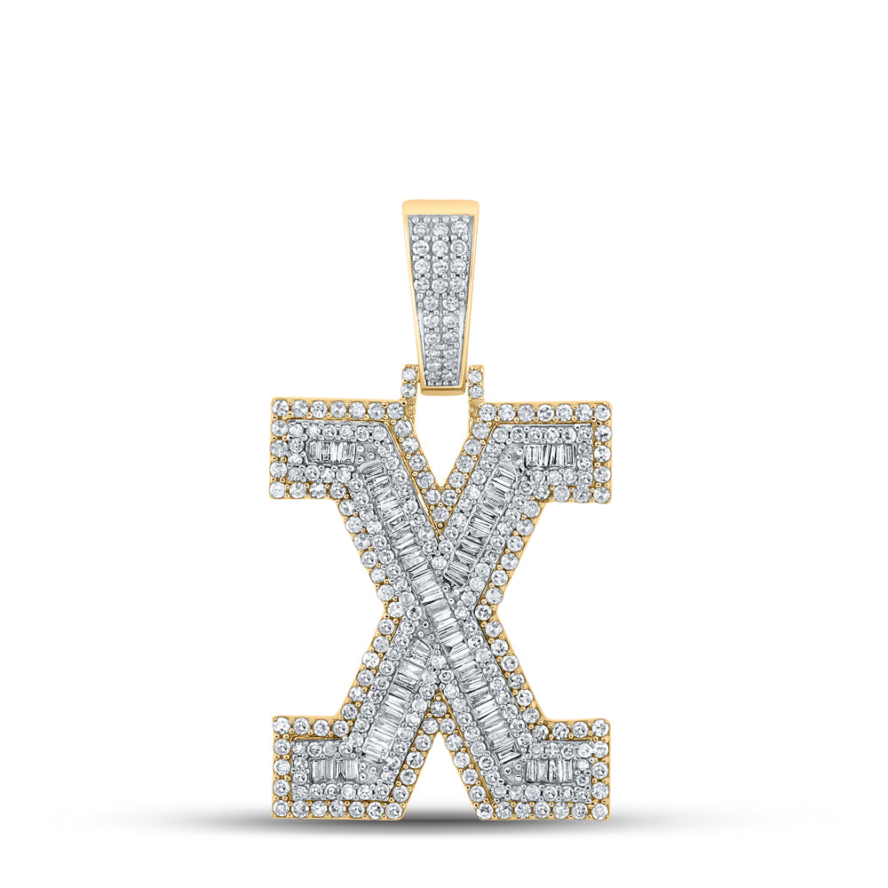 14K Two-Tone Gold 2 CTW-Natural Diamond Mens Initial "X" Pendant 11.07 Gram