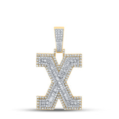 14K Two-Tone Gold 2 CTW-Natural Diamond Mens Initial "X" Pendant 11.07 Gram